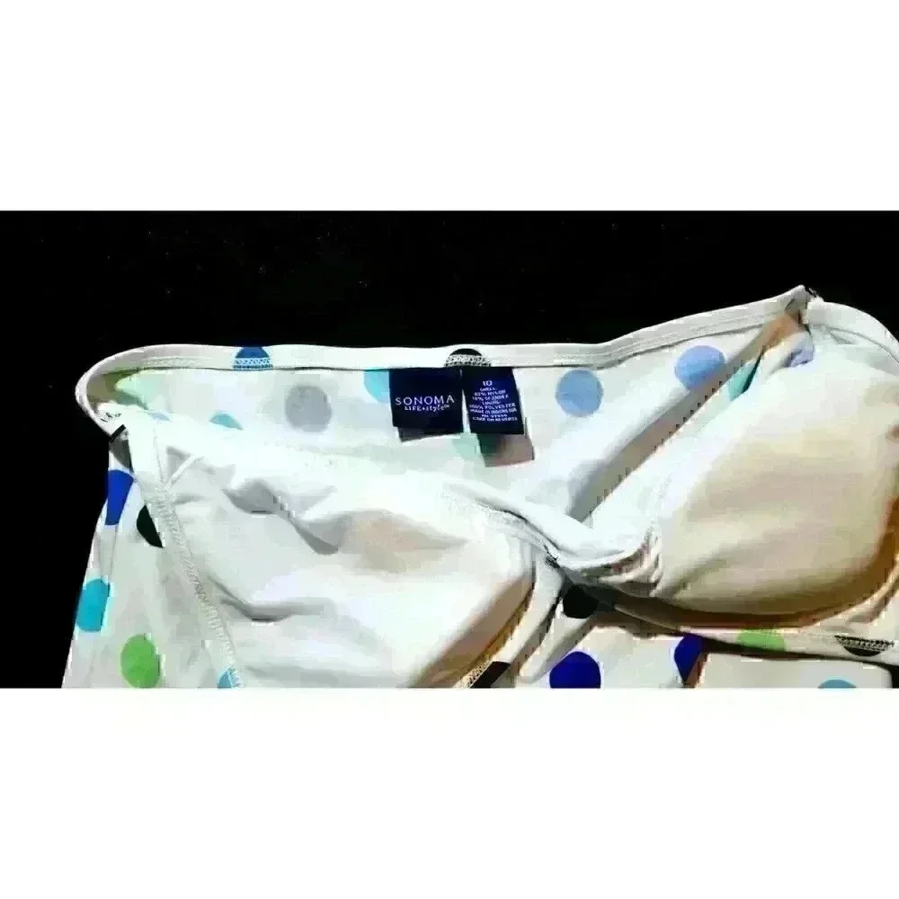 SONOMA Womans TANKINI Top Bathing WHITE POLKA DOT Swim Suit Tunic size 10